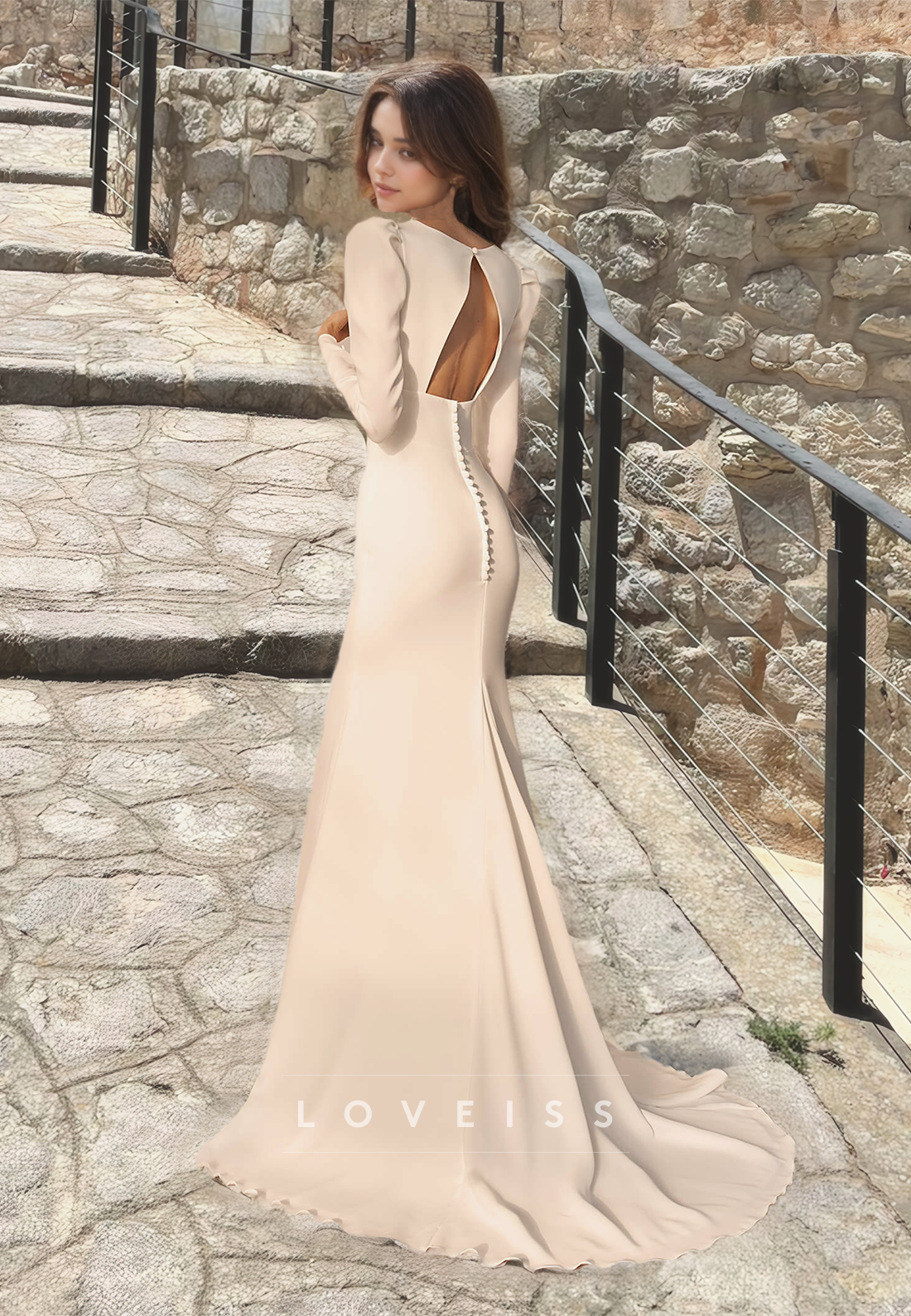 V-Neck Long Sleeves Sleek Sheath Wedding Dress