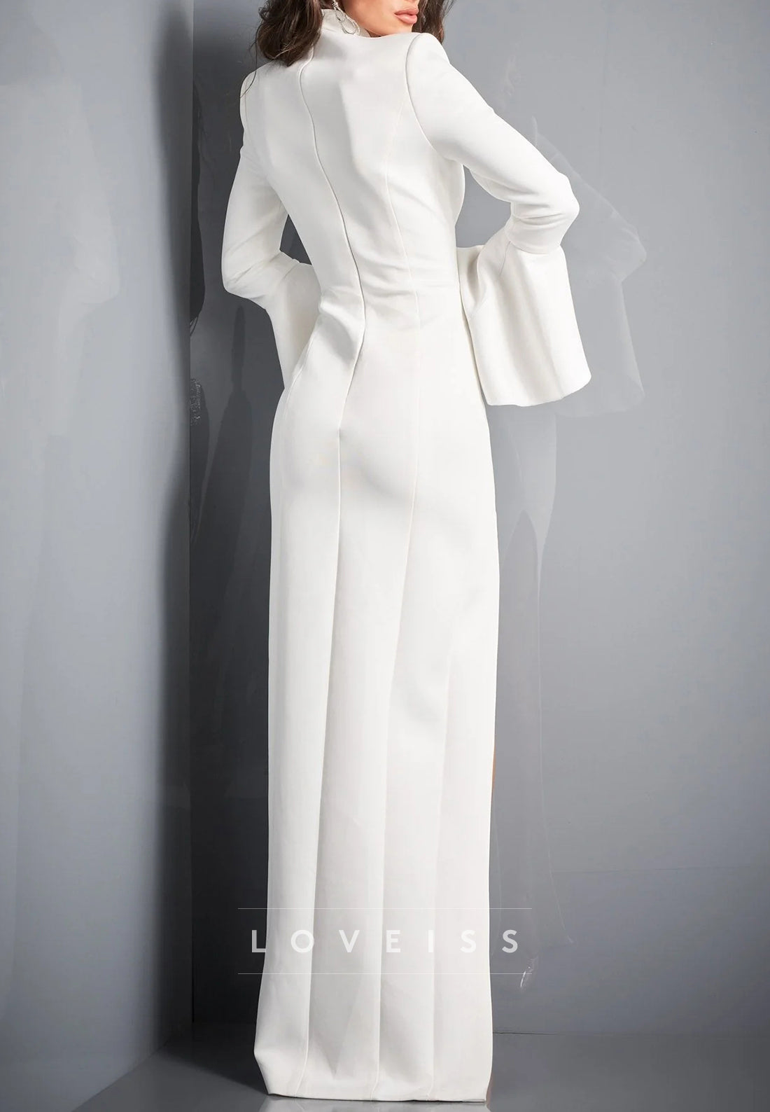 V-Neck Long Sleeves Sleek Side Slit Sheath Evening Dress