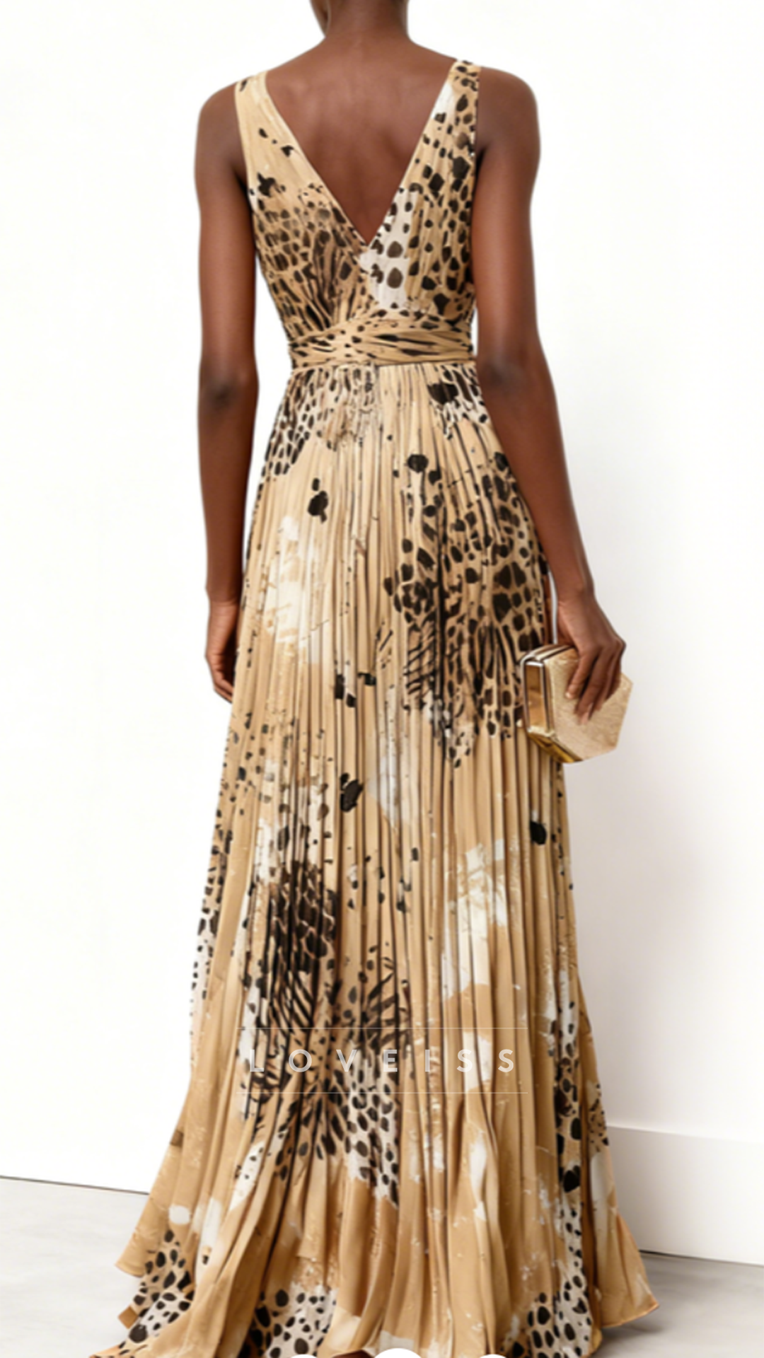 V-Neck Pleated Floral Printed A-Line Wedding Guest Dress