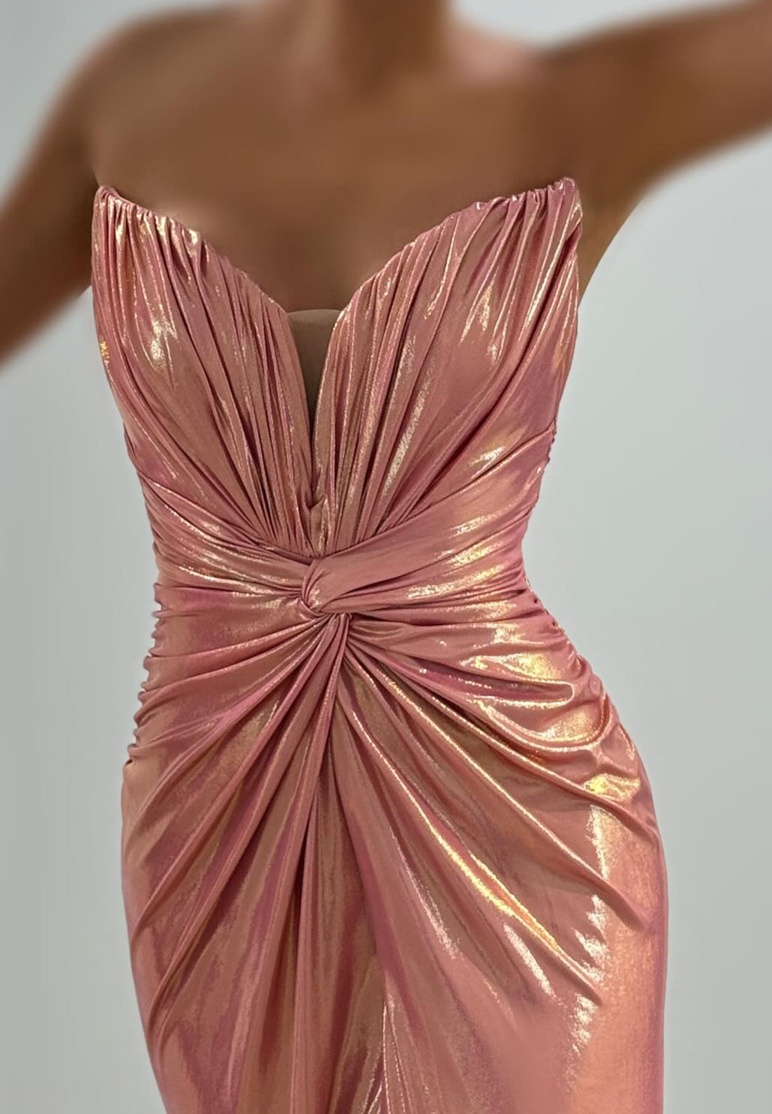 V-Neck Pleated Slit Evening Dress Mermaid Formal Dress