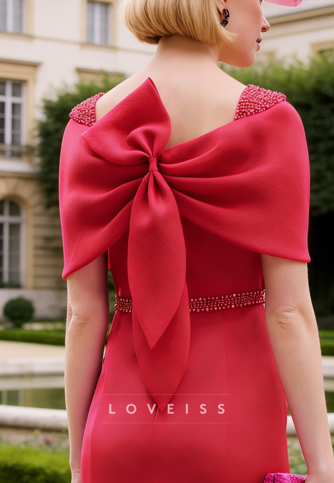 V-Neck Short Sleeves Cocktail Dress Mermaid Mother of Bride Dress