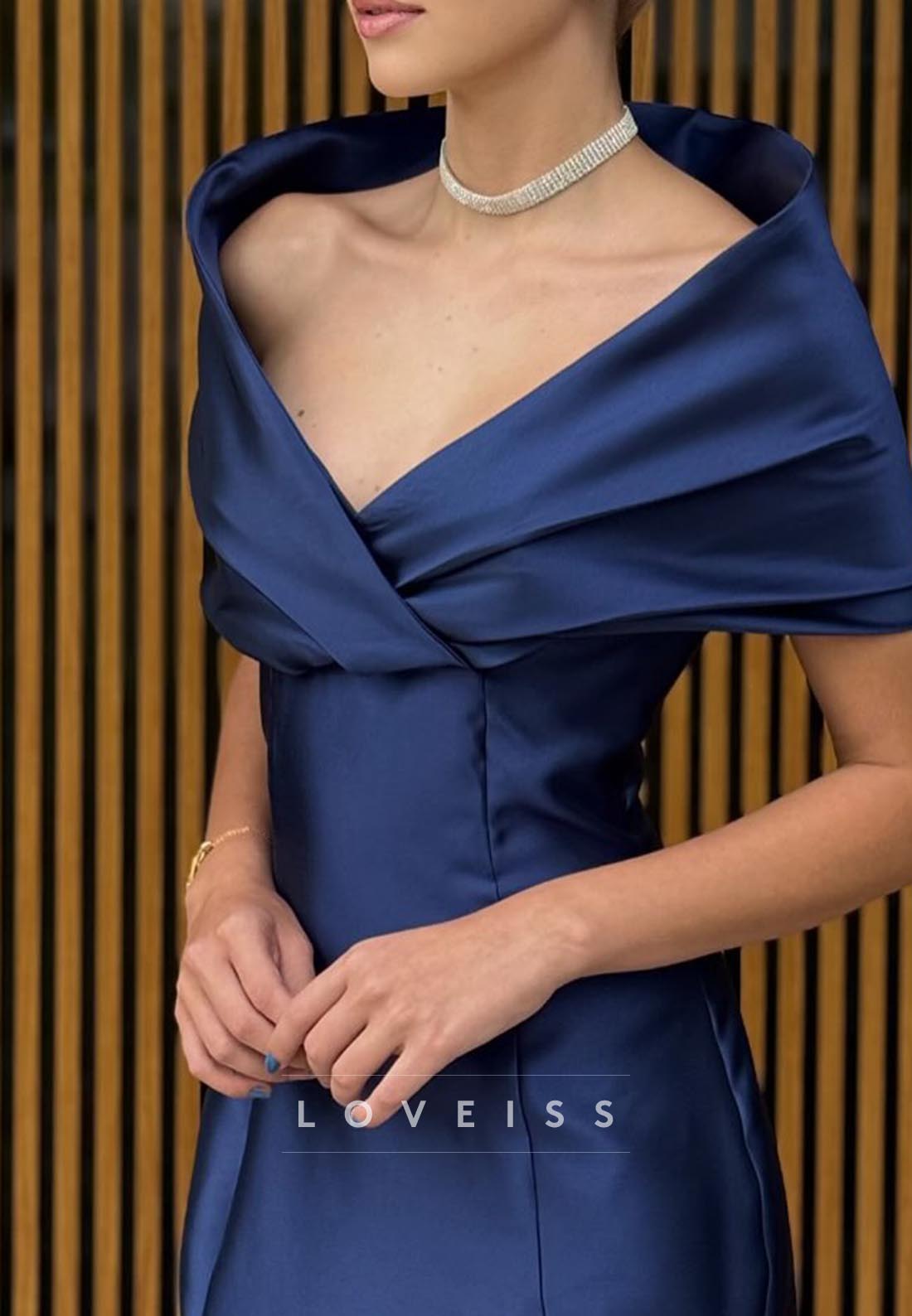 V-Neck Short Sleeves Satin Mermaid Evening Dress