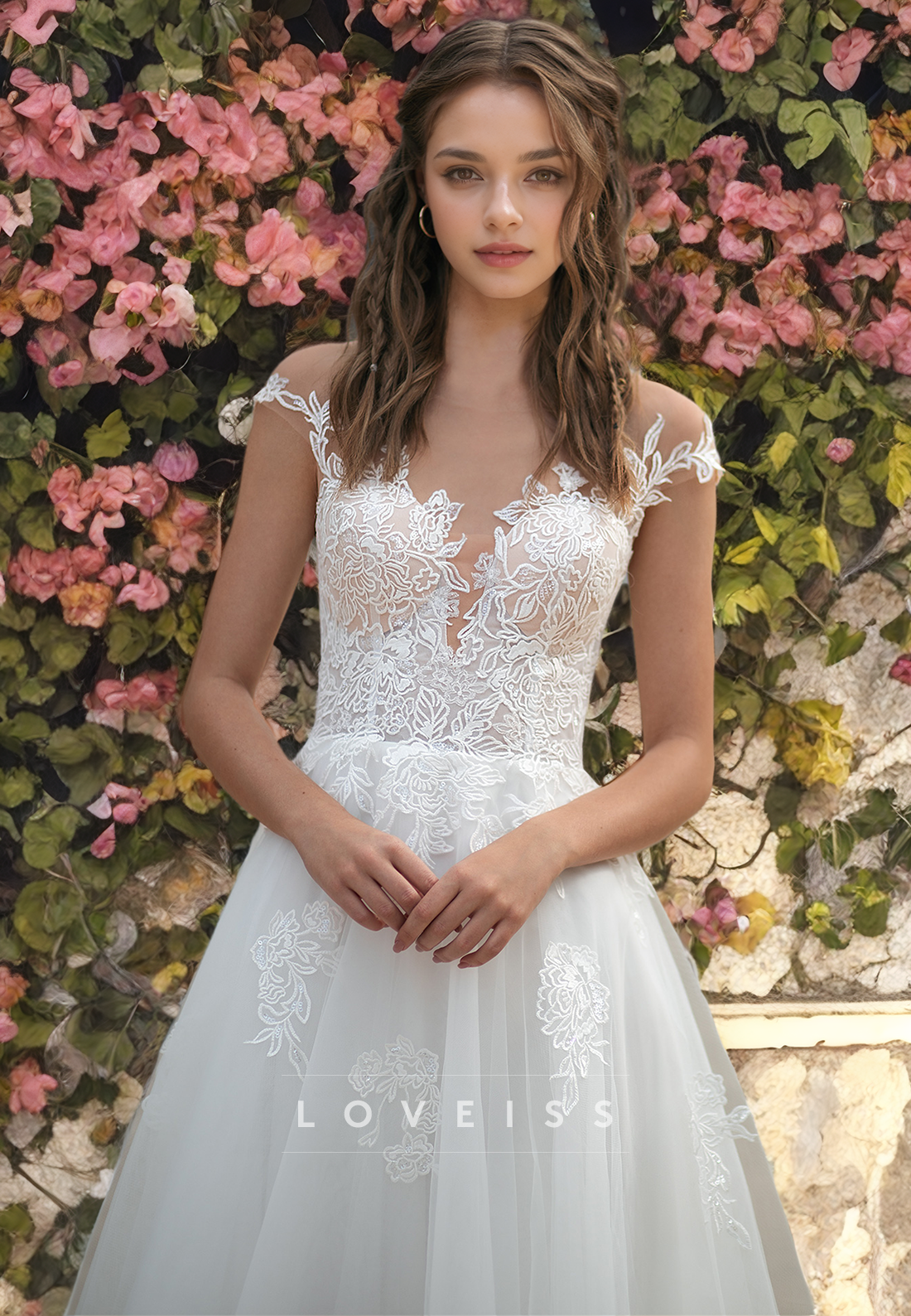 V-Neck Sleeveless Appliques Ball Gown A-Line Wedding Dress
