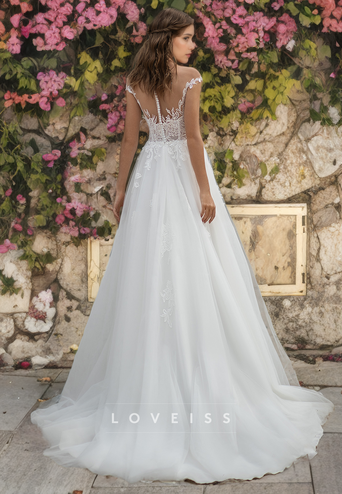 V-Neck Sleeveless Appliques Ball Gown A-Line Wedding Dress