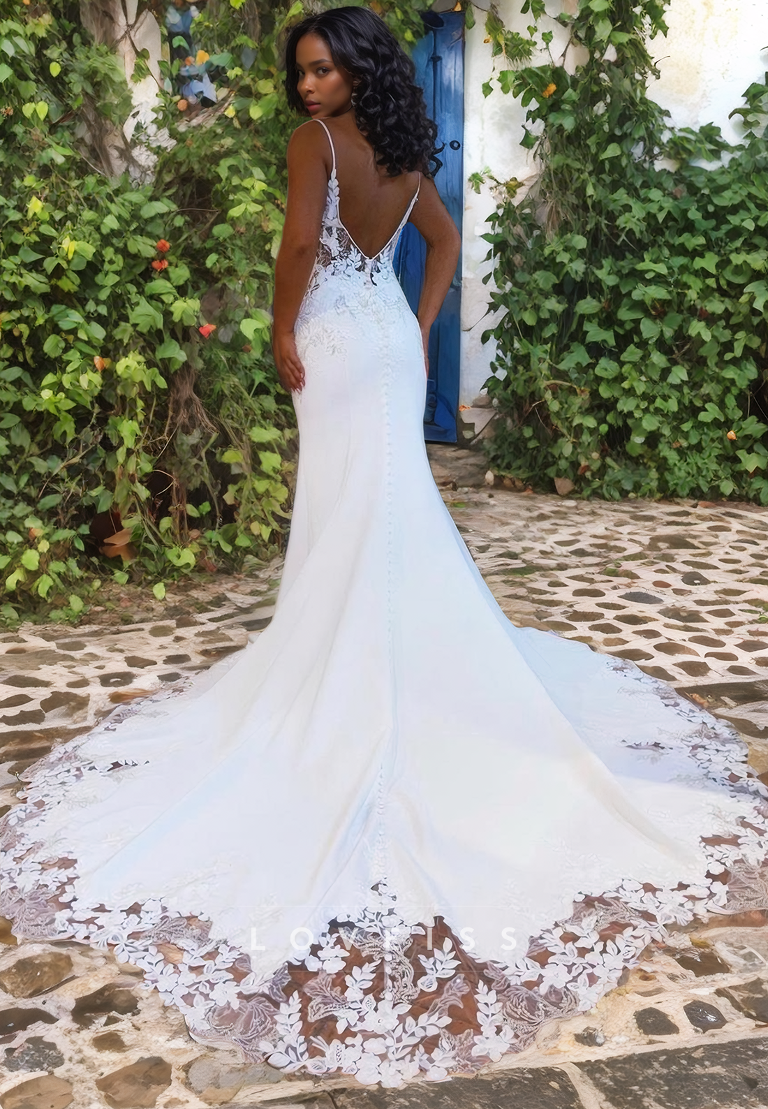 V-Neck Sleeveless Appliques Mermaid Wedding Dress