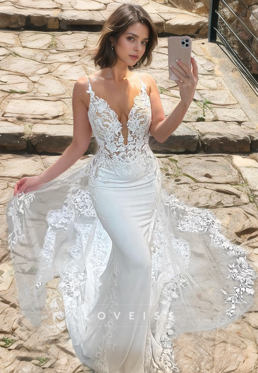 V-Neck Sleeveless Appliques Mermaid Wedding Dress