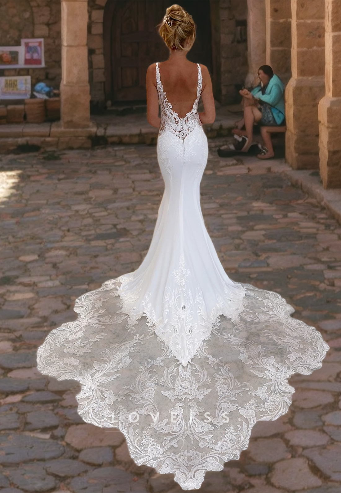 V-Neck Sleeveless Appliques Mermaid Wedding Dress