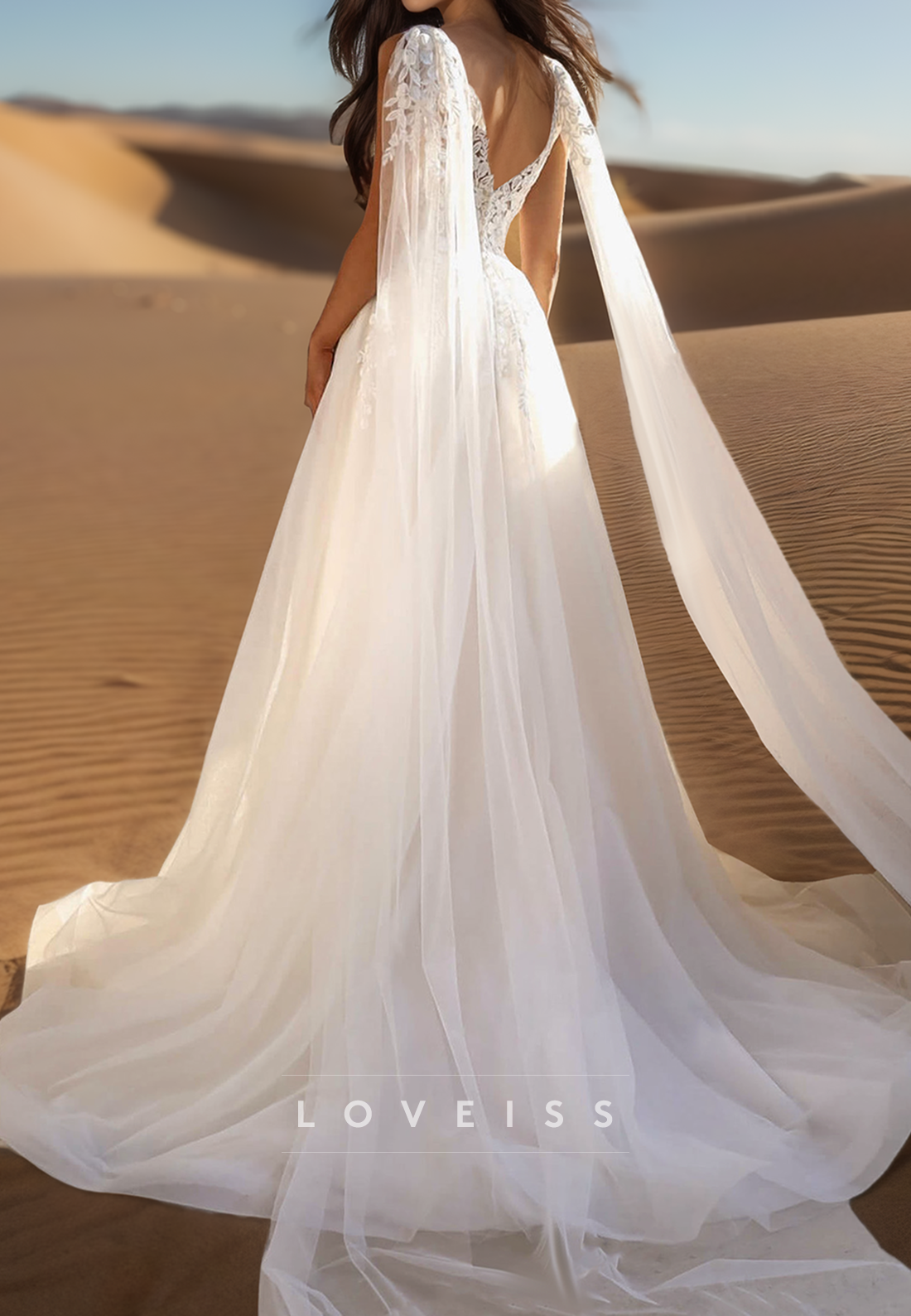 V-Neck Sleeveless Appliques Pleated A-Line Mesh Wedding Dress
