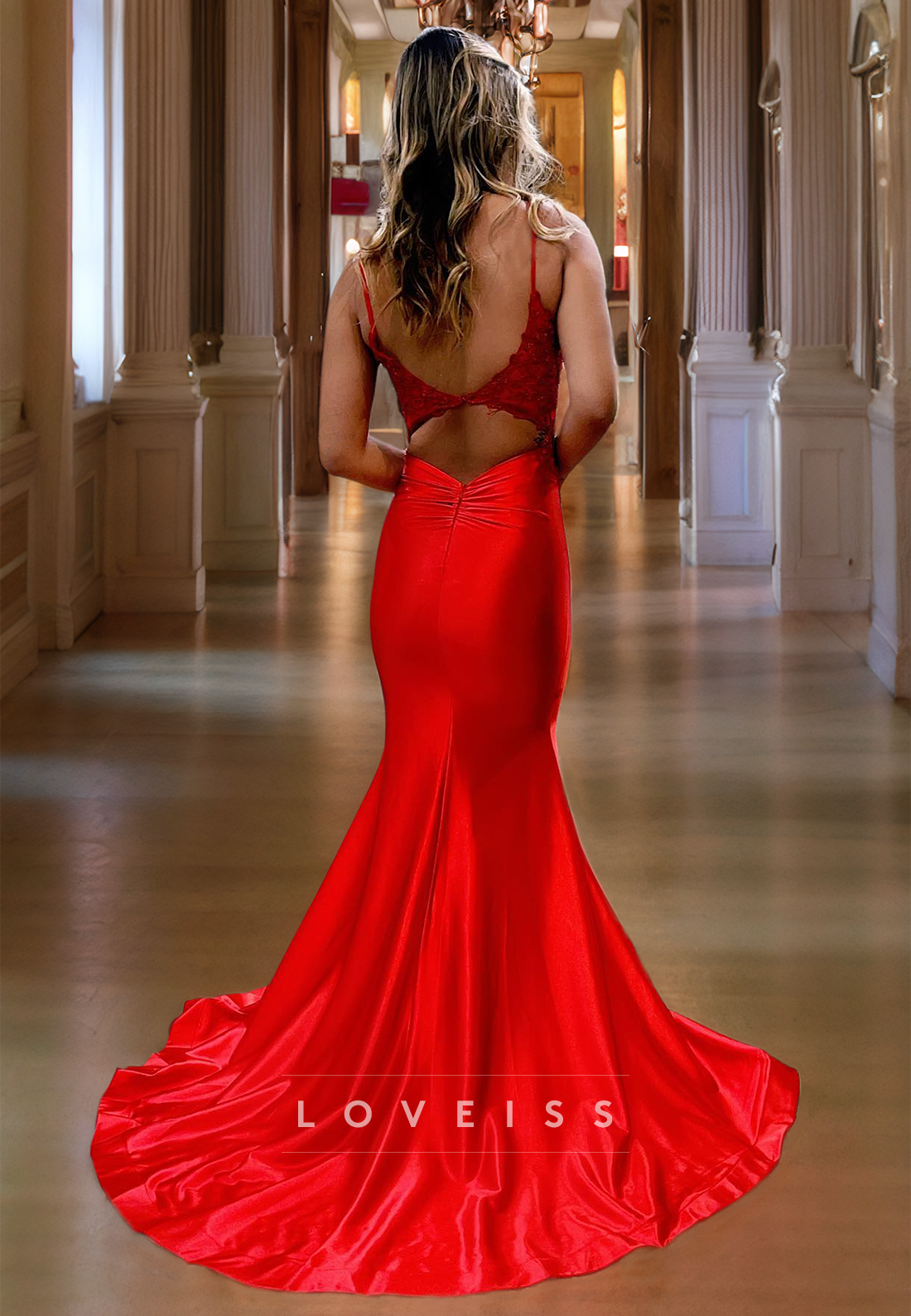 V-Neck Sleeveless Appliques Sleek Mermaid Prom Dress