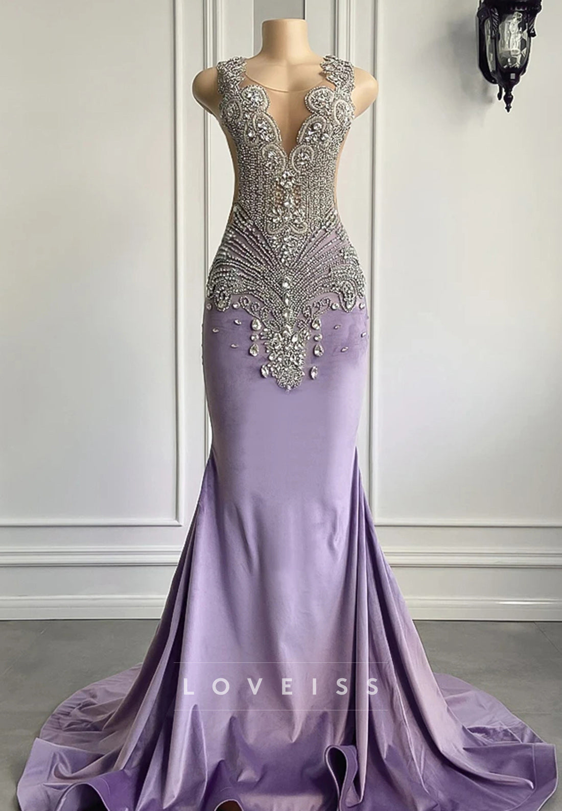 V-Neck Sleeveless Baeded Sheath Prom Dress for Black Girls
