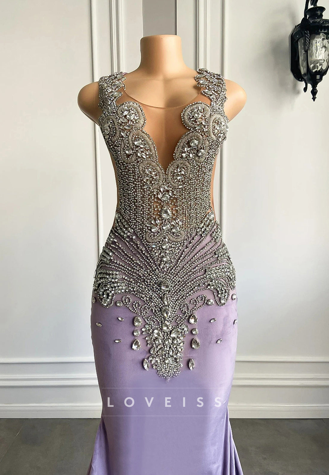V-Neck Sleeveless Baeded Sheath Prom Dress for Black Girls