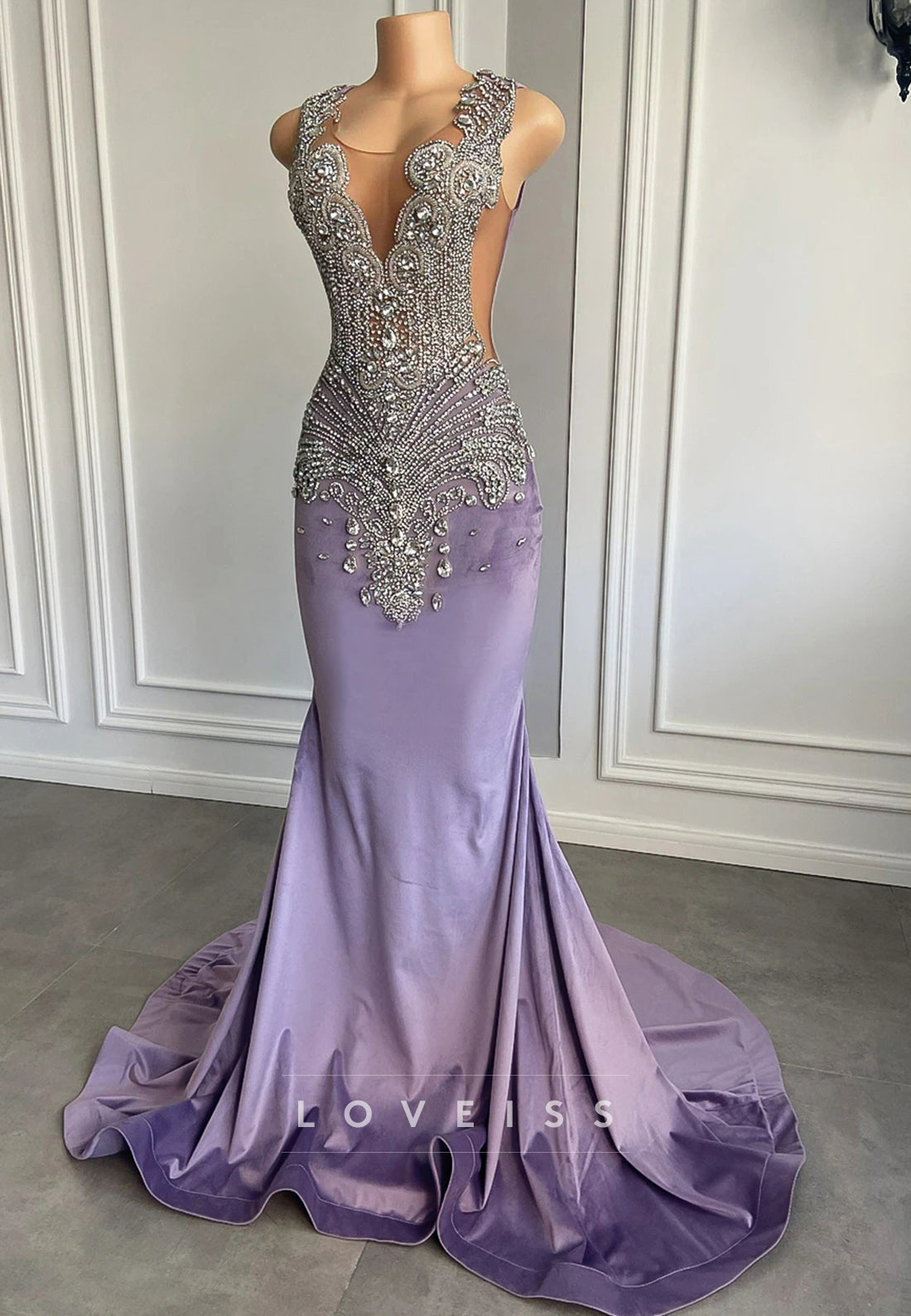 V-Neck Sleeveless Baeded Sheath Prom Dress for Black Girls