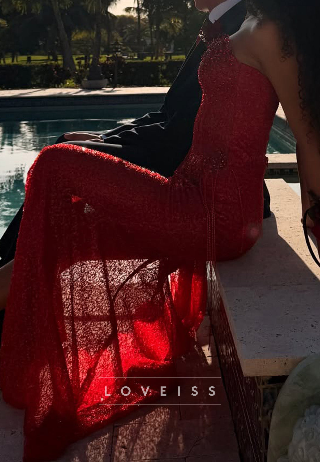 V-Neck Sleeveless Beaded Fringe Embroidery Sheath Sparkly Prom Dress