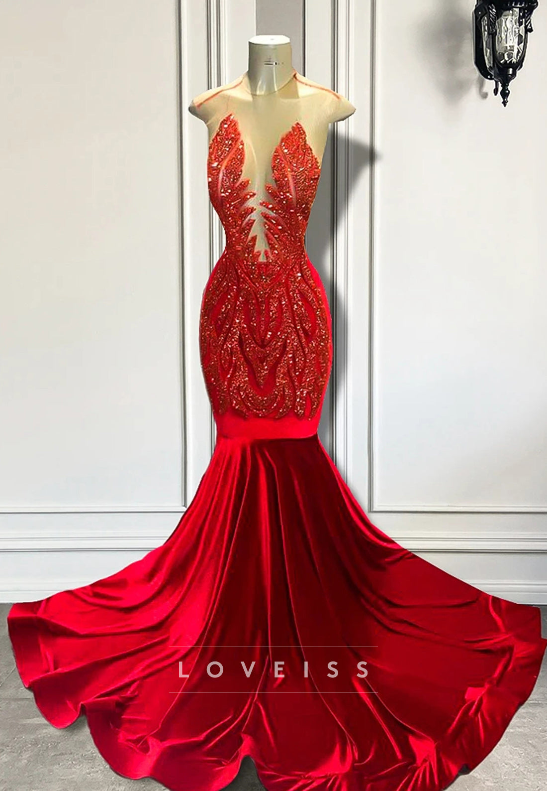 V-Neck Sleeveless Beaded Pleated Mermaid Prom Dress for Black Girls