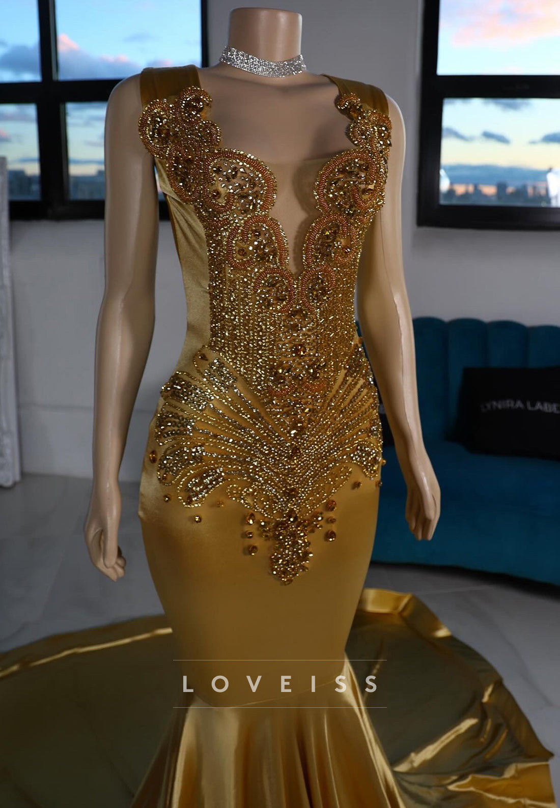 V-Neck Sleeveless Beaded Pleated Mermaid Prom Dress for Black Girls