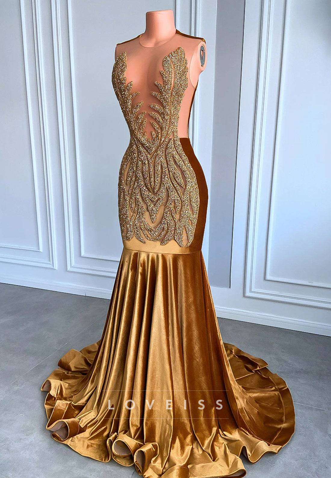 V-Neck Sleeveless Beaded Pleated Mermaid Prom Dress for Black Girls