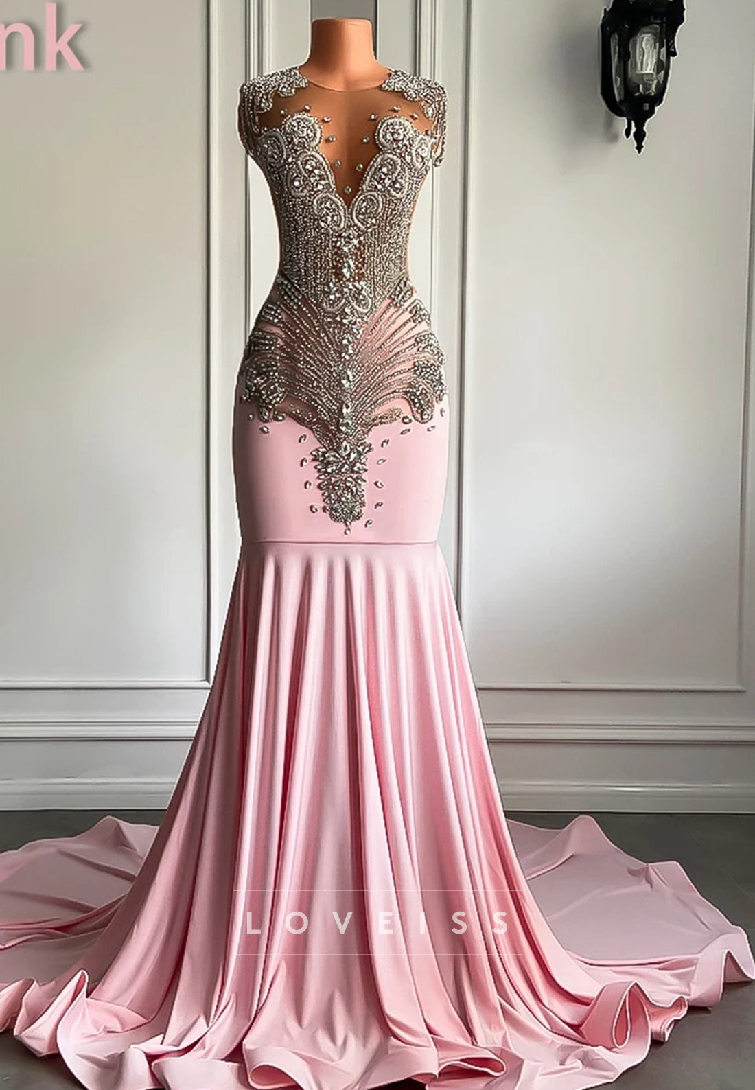 V-Neck Sleeveless Beaded Pleated Mermaid Prom Dress for Black Girls