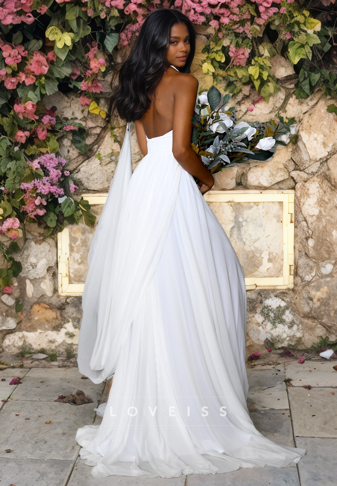 V-Neck Sleeveless Chiffon A-Line Simple Beach Wedding Dress