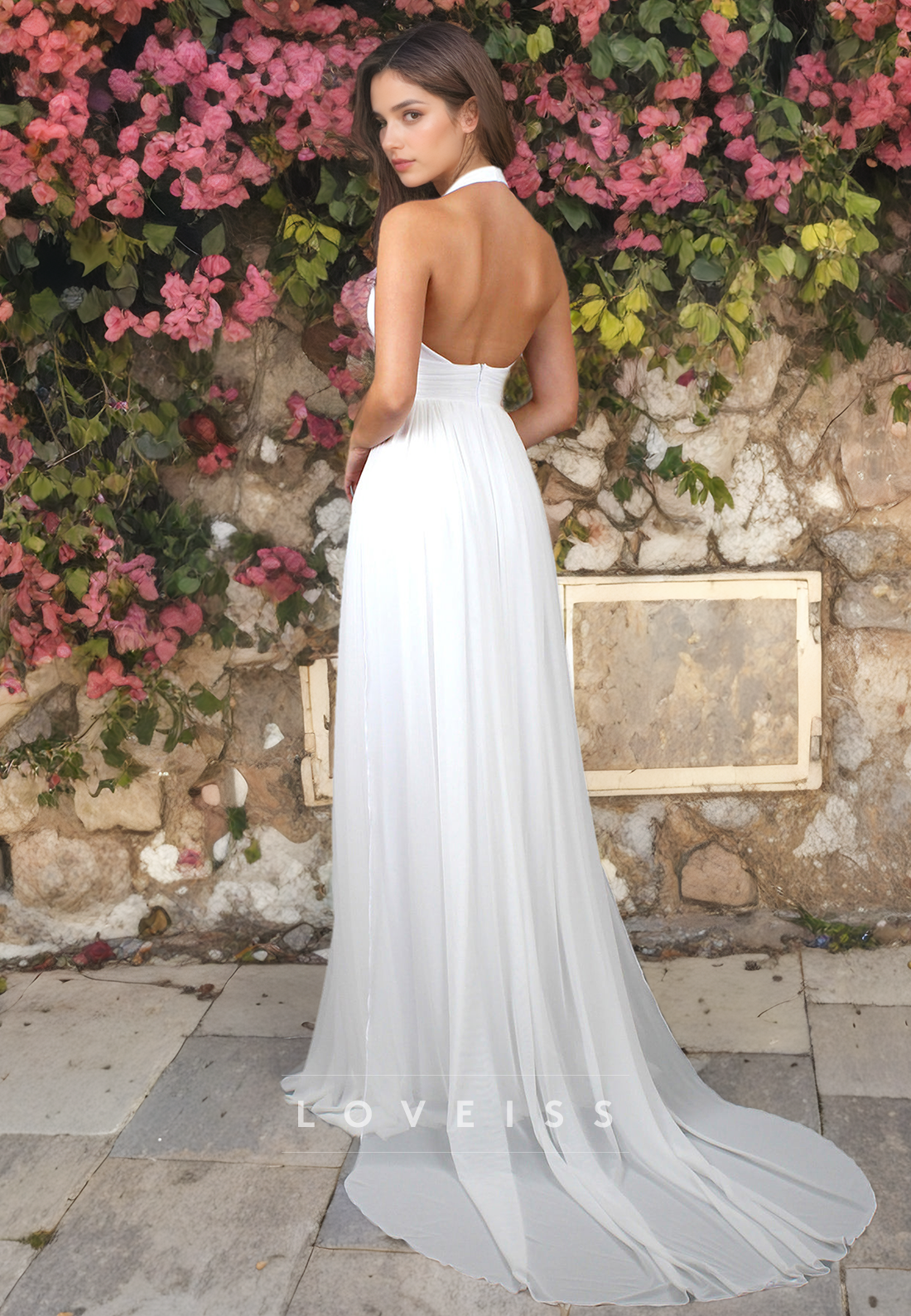 V-Neck Sleeveless Chiffon A-Line Simple Beach Wedding Dress