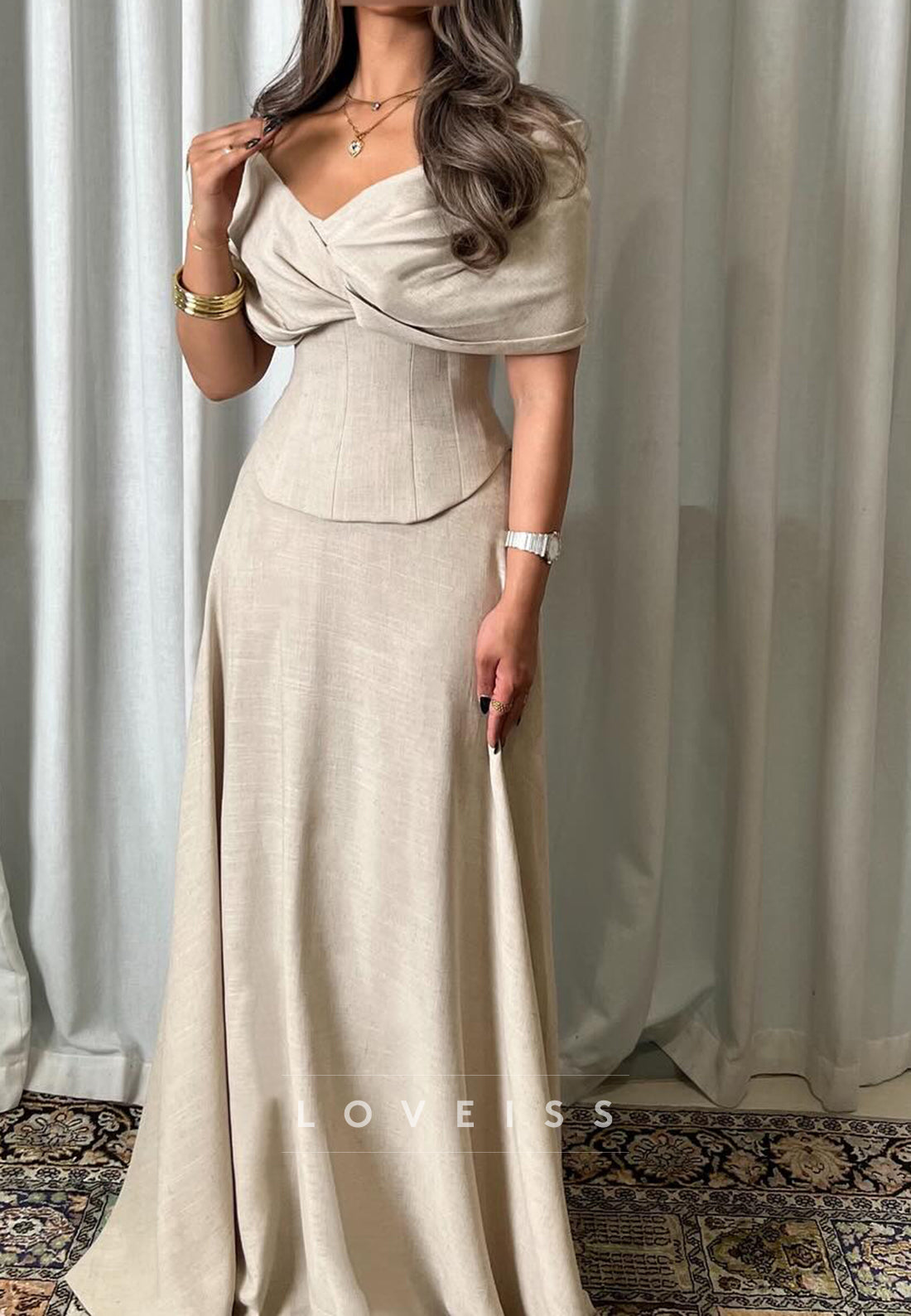 V-Neck Sleeveless Corset Sleek Sheath Formal Dress