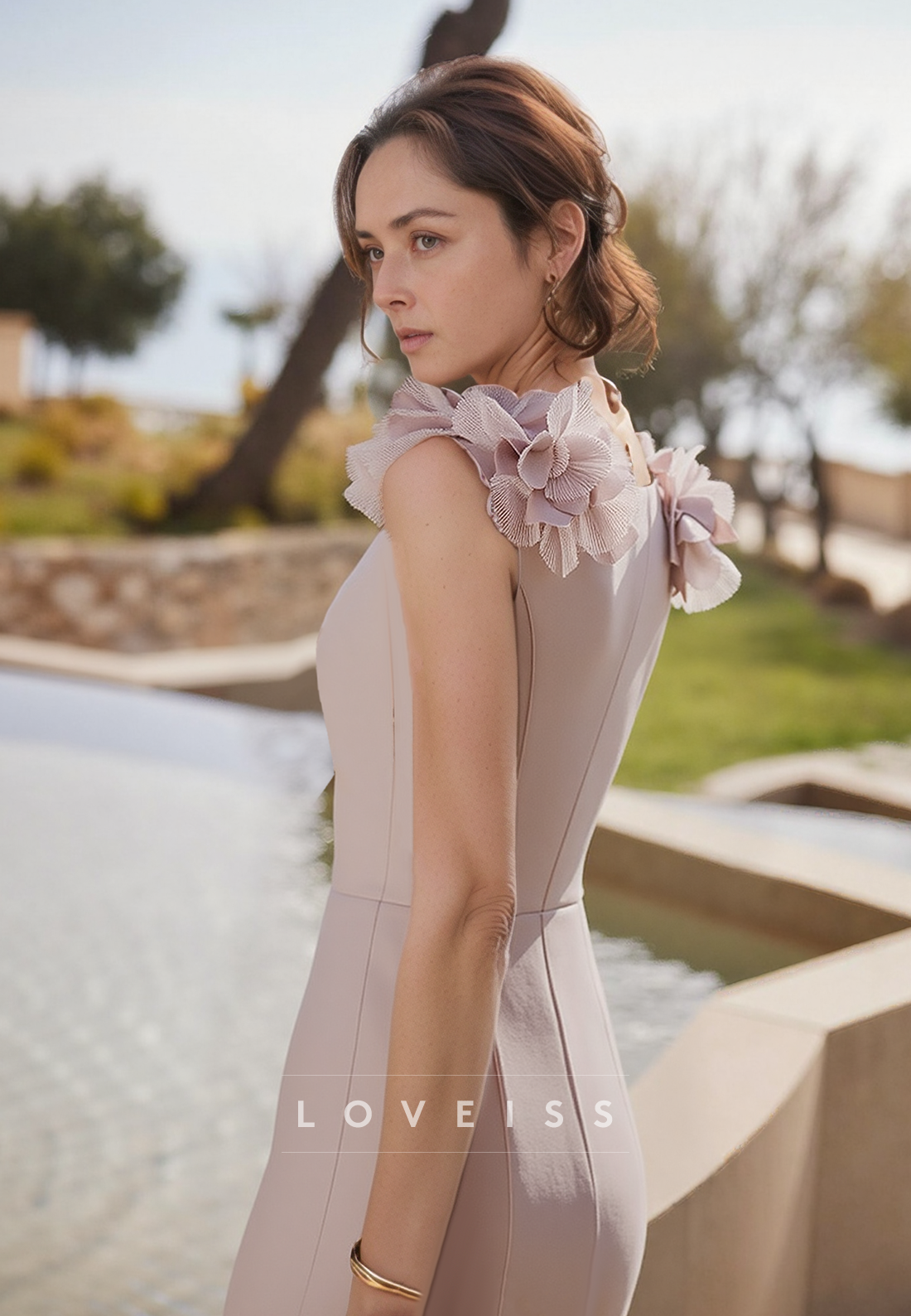 V-Neck Sleeveless Floral Sheath Mother of Bride Dress