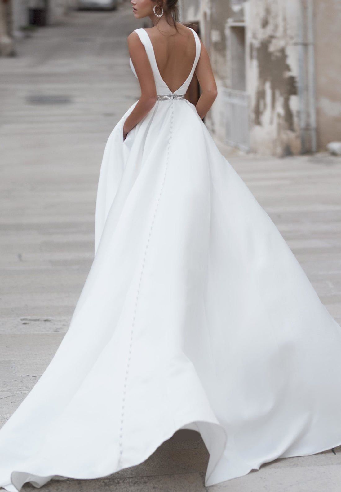V-Neck Sleeveless Pleated A-Line Wedding Dress
