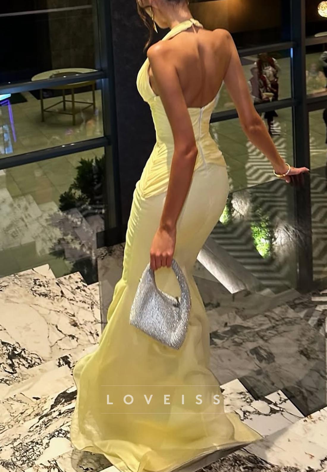 V-Neck Sleeveless Pleated Fitted Mermaid Formal Dress
