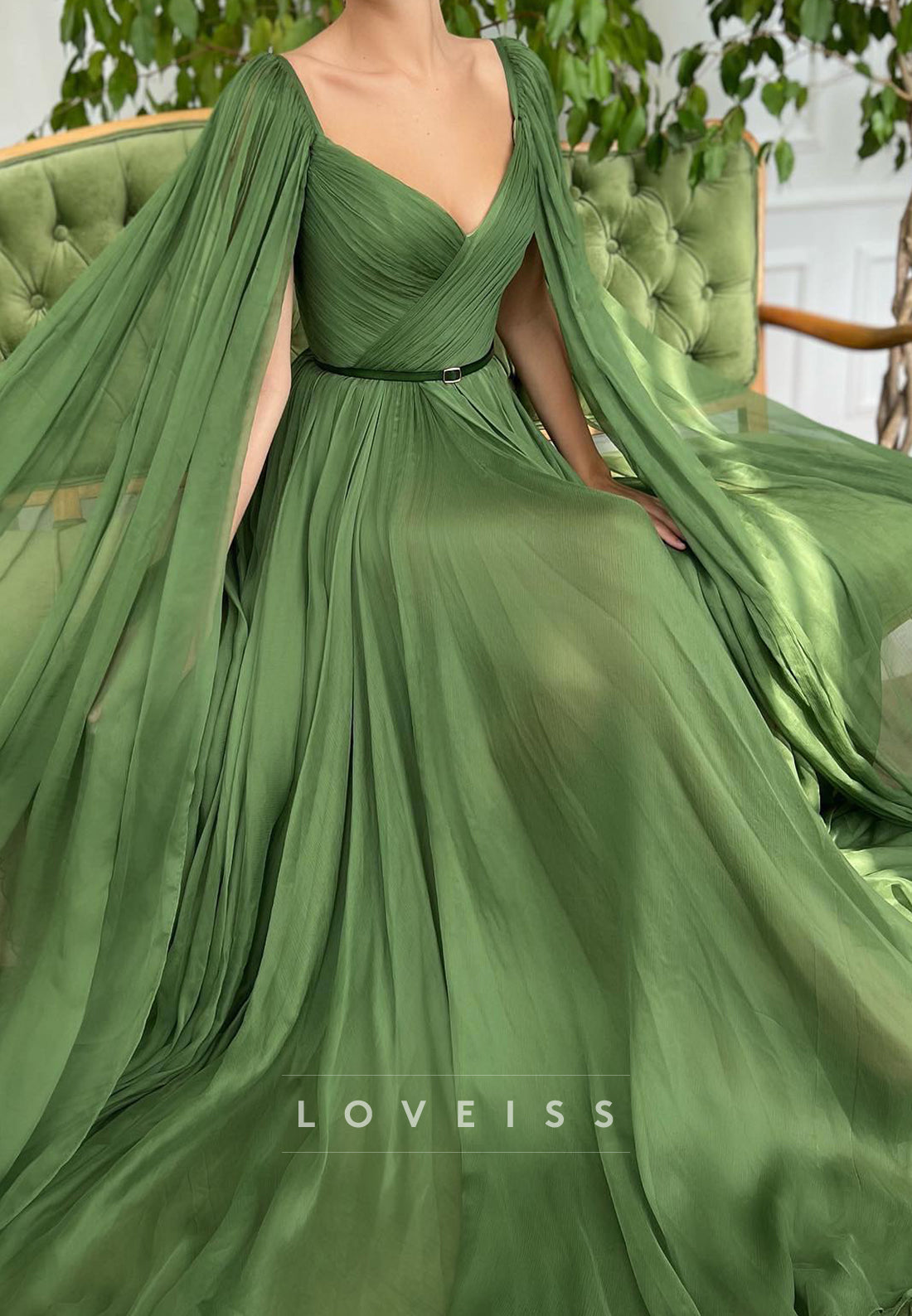 V-Neck Sleeveless Pleated Formal Dress A-Line Wedding Guest Dress