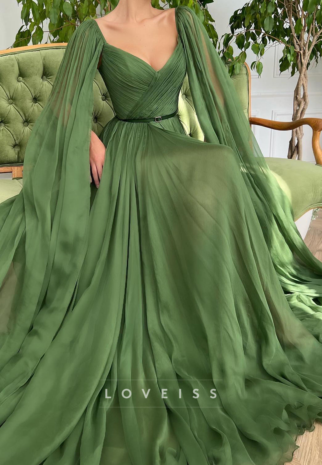 V-Neck Sleeveless Pleated Formal Dress A-Line Wedding Guest Dress