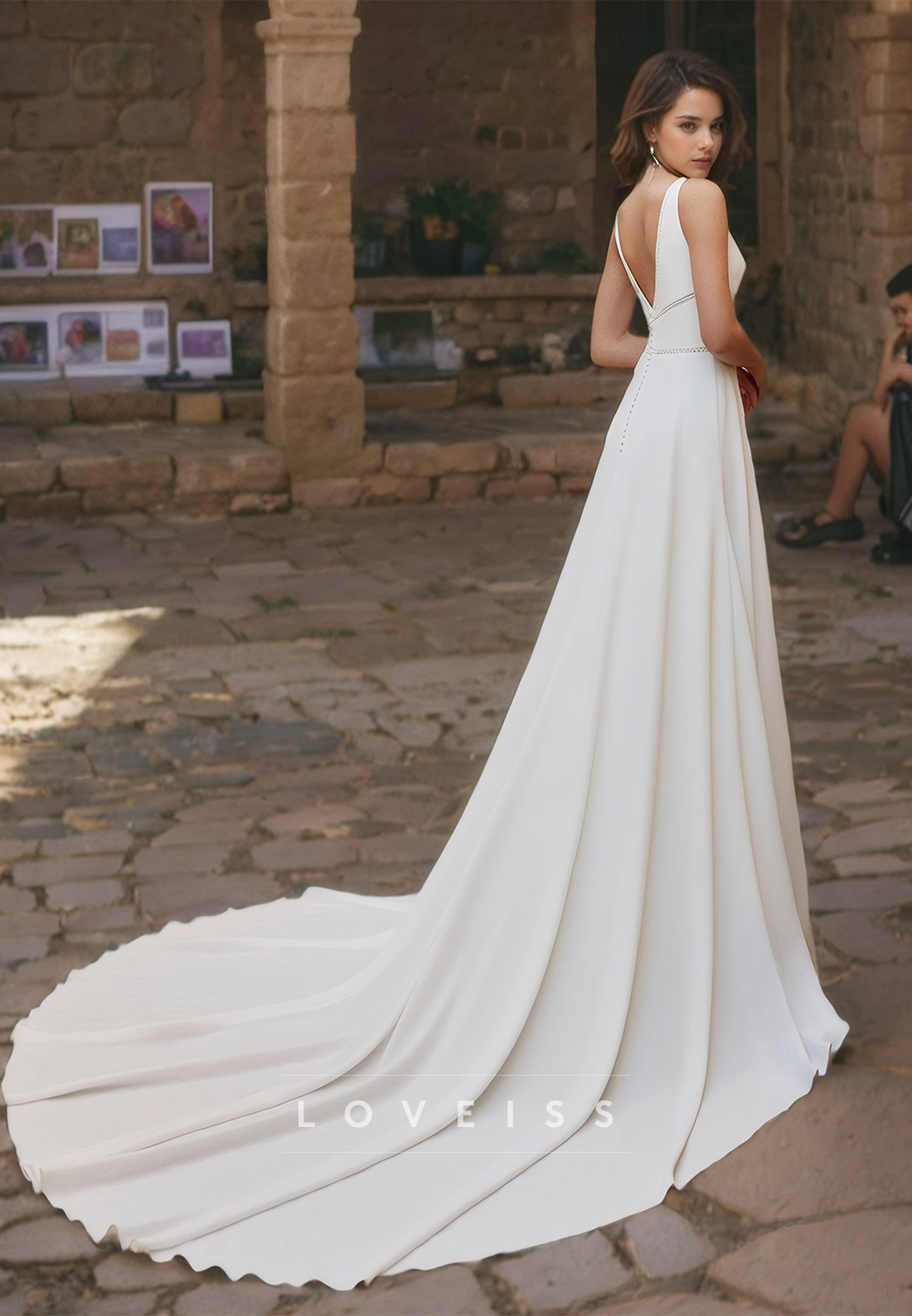 V-Neck Sleeveless Pleated Sleek A-Line Beach Wedding Dress