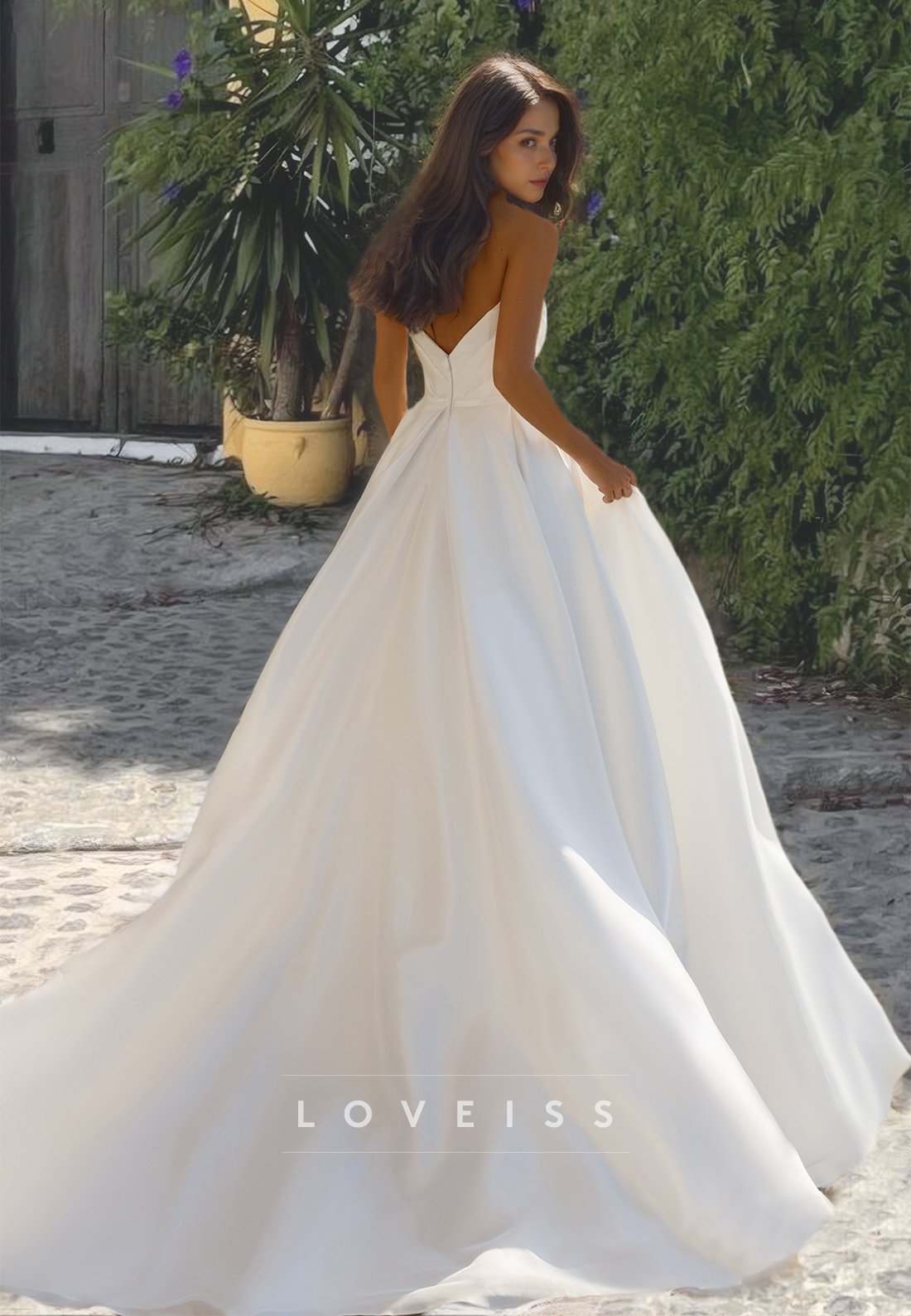 V-Neck Sleeveless Pleated Sleek Satin A-Line Wedding Dress
