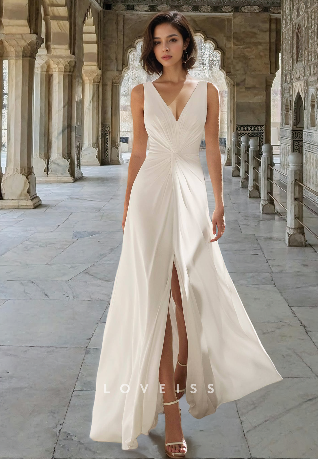 beach high low wedding dresses Tulle A-line Off-the-Shoulder Beach Wedding Dresses With Side Slit, MW889
