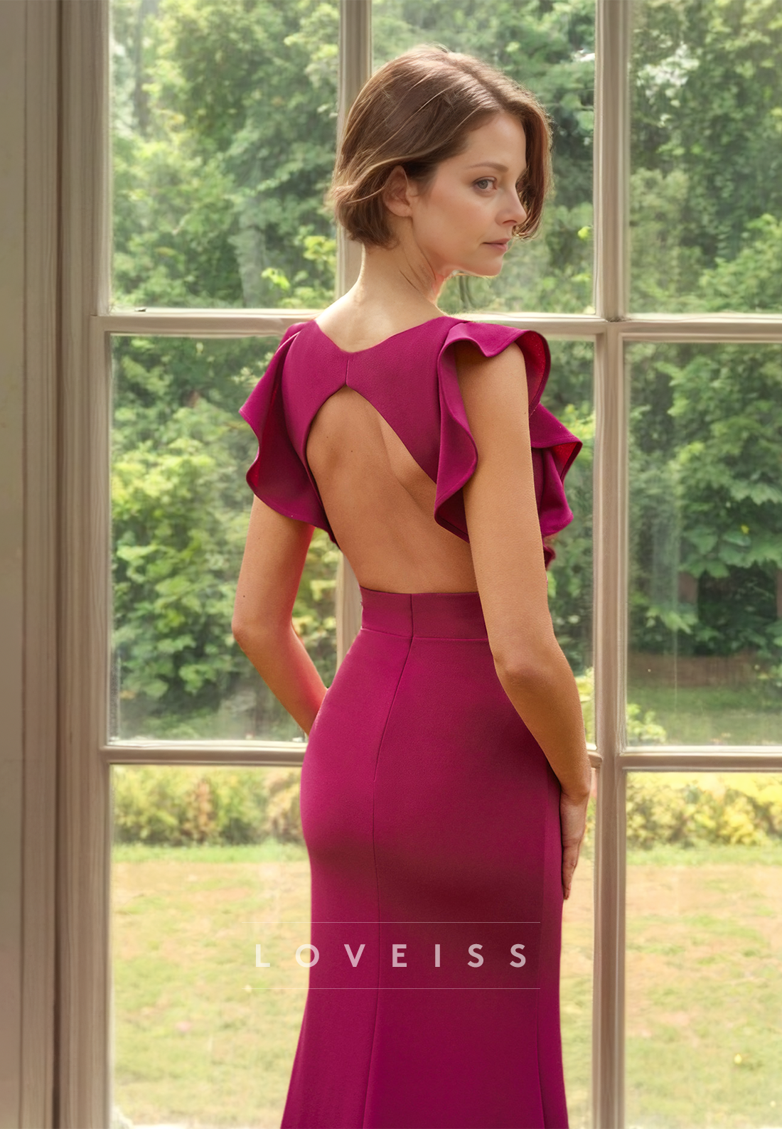 V-Neck Sleeveless Ruffled Sleek Mermaid Mother of Bride Dress