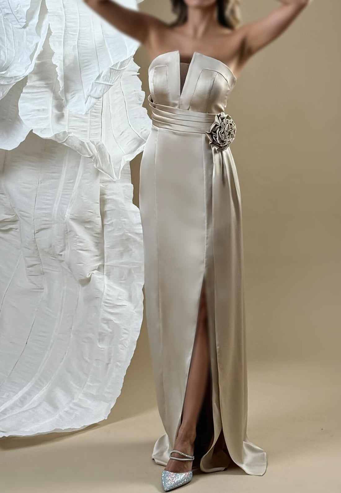 V-Neck Sleeveless Side Slit Wedding Gueat Dress Sheath Formal Dress