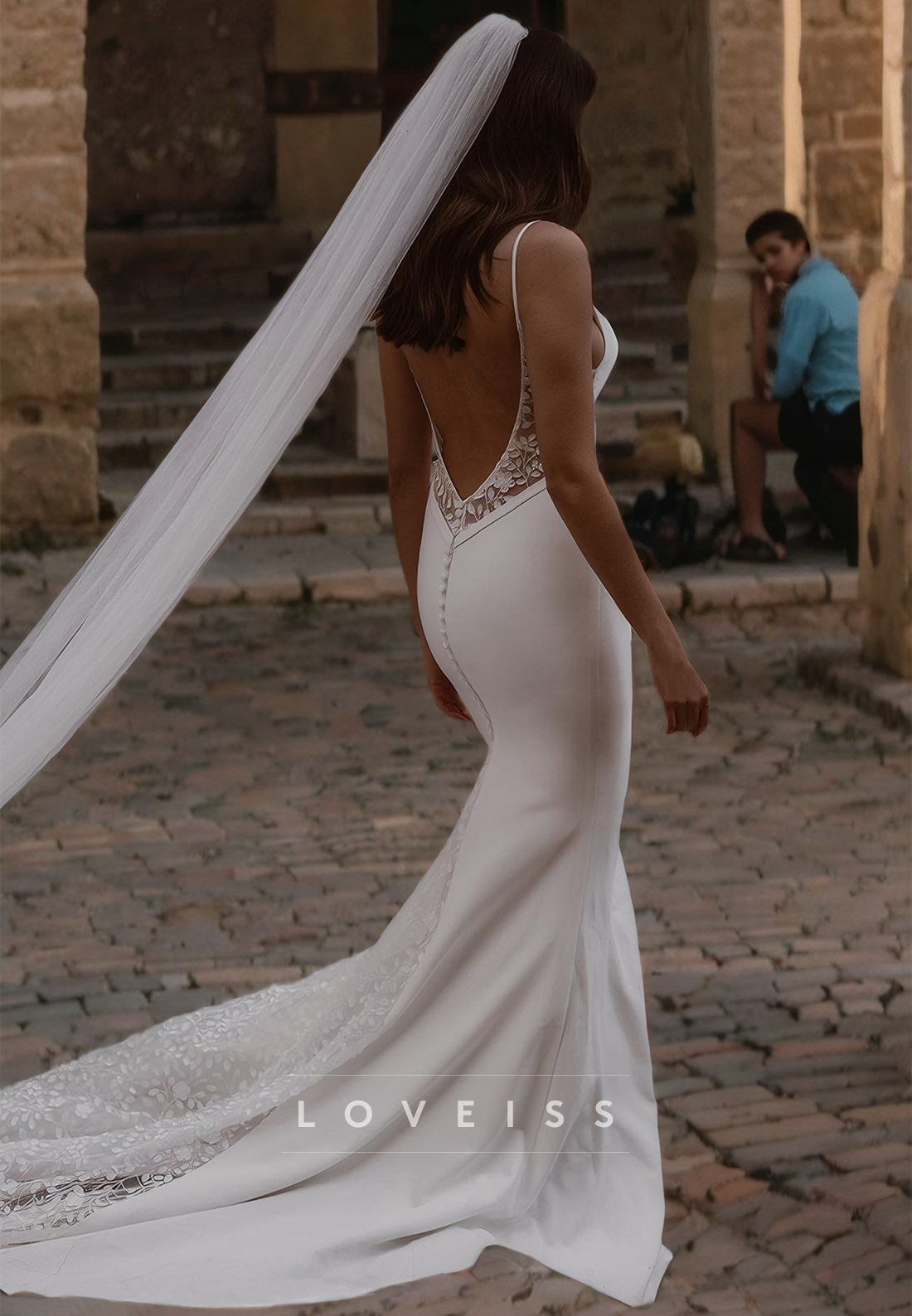 V-Neck Sleeveless Sleek Backless Mermaid Beach Wedding Dress