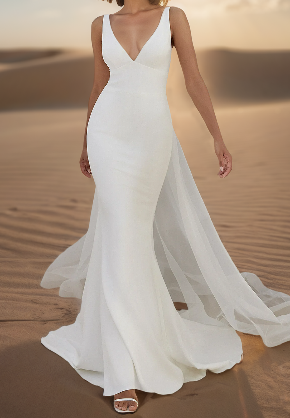 V-Neck Sleeveless Sleek Mermaid Beach Wedding Dress