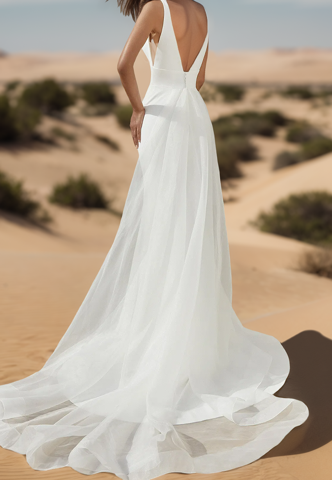 V-Neck Sleeveless Sleek Mermaid Beach Wedding Dress