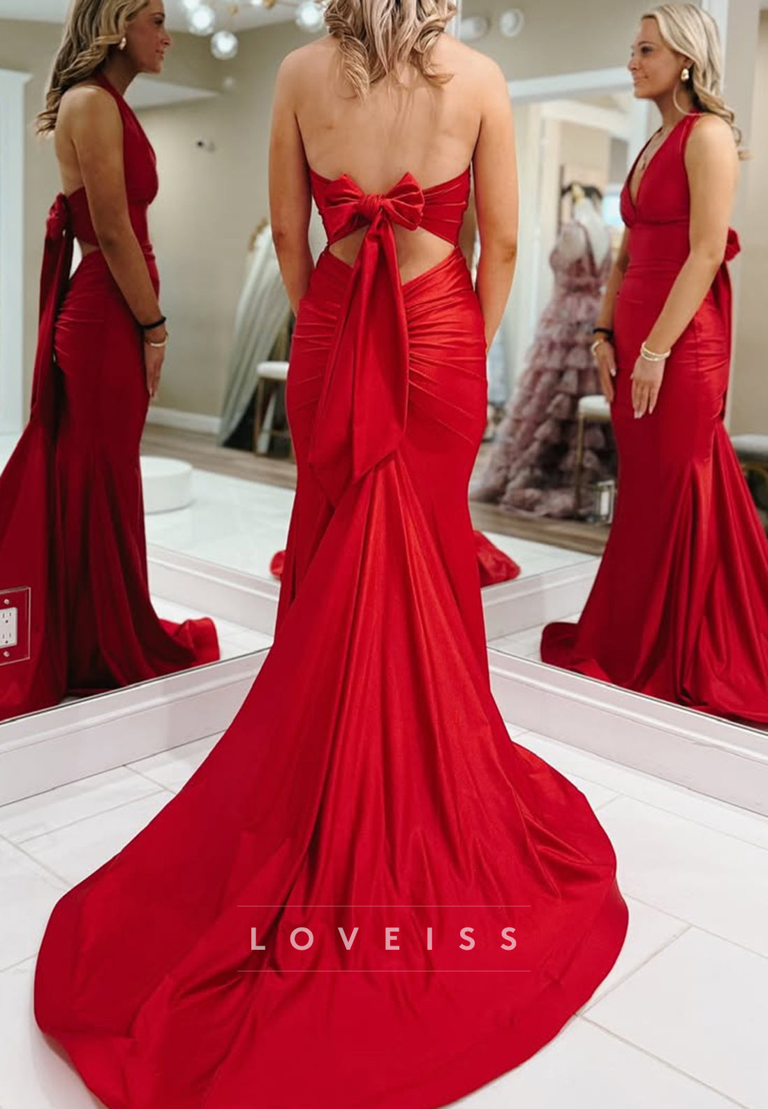 V-Neck Sleeveless Sleek Mermaid Prom Dress