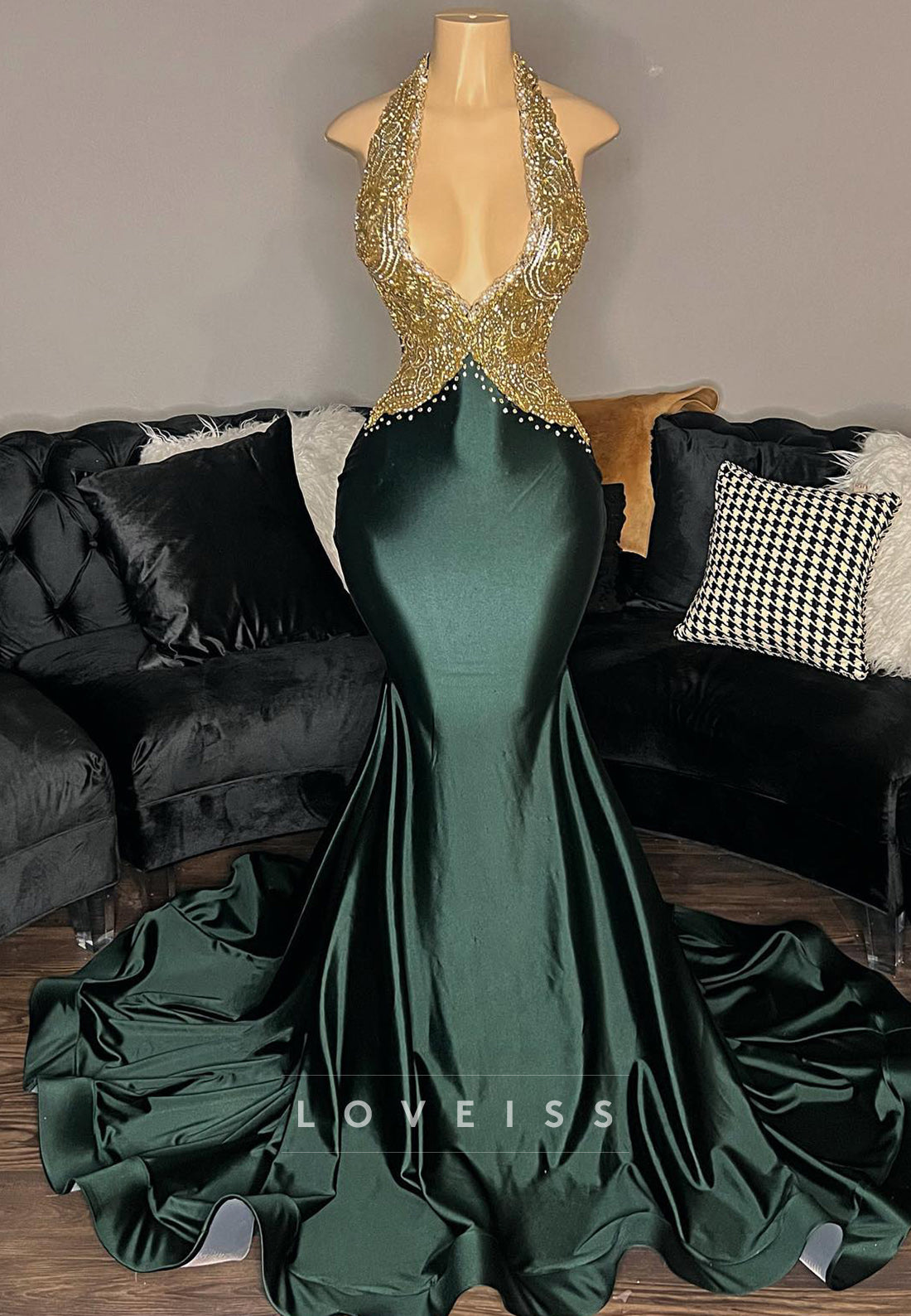 V-Neck Sleeveless Sleek Mermaid Prom Dress for Black Girls
