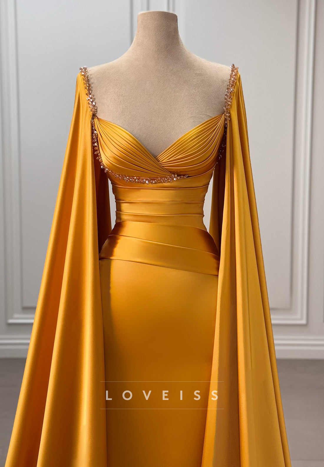 V-Neck Sleeveless Sleek Pleated Satin Formal Dress Mermaid Party Dress