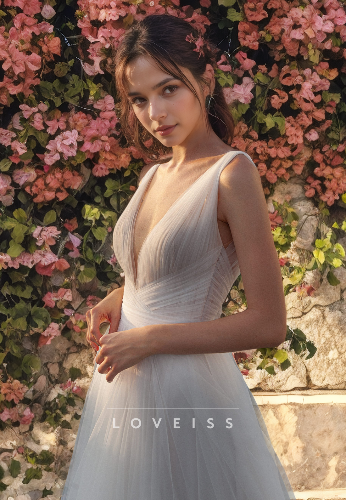 V-Neck Sleeveless Tulle A-Line Beach Wedding Dress