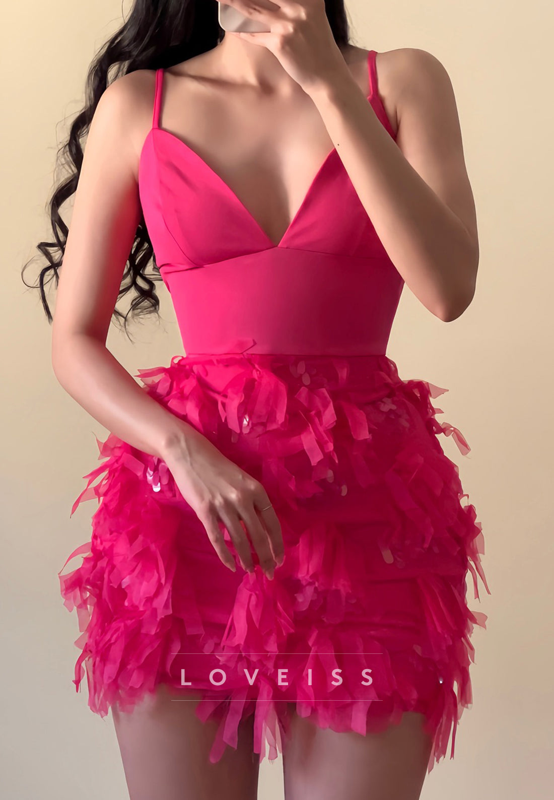 V-Neck Spaghetti Straps A-Line Party Homecoming Dress