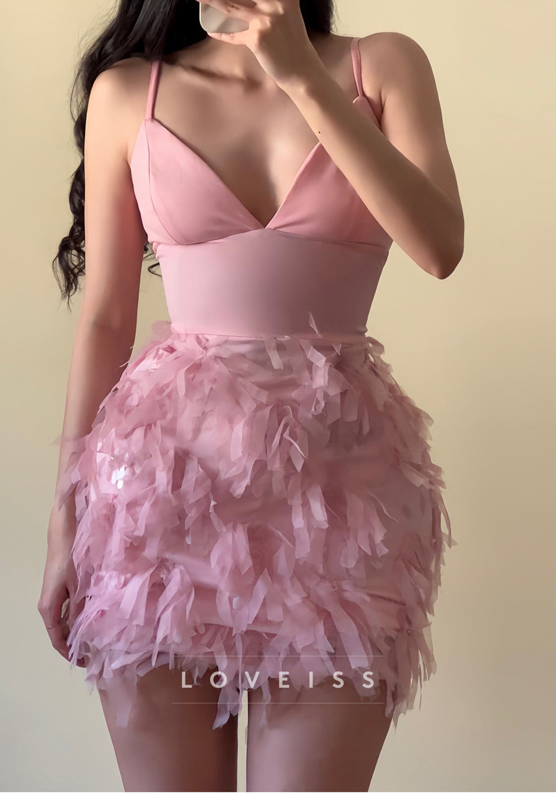 V-Neck Spaghetti Straps A-Line Party Homecoming Dress
