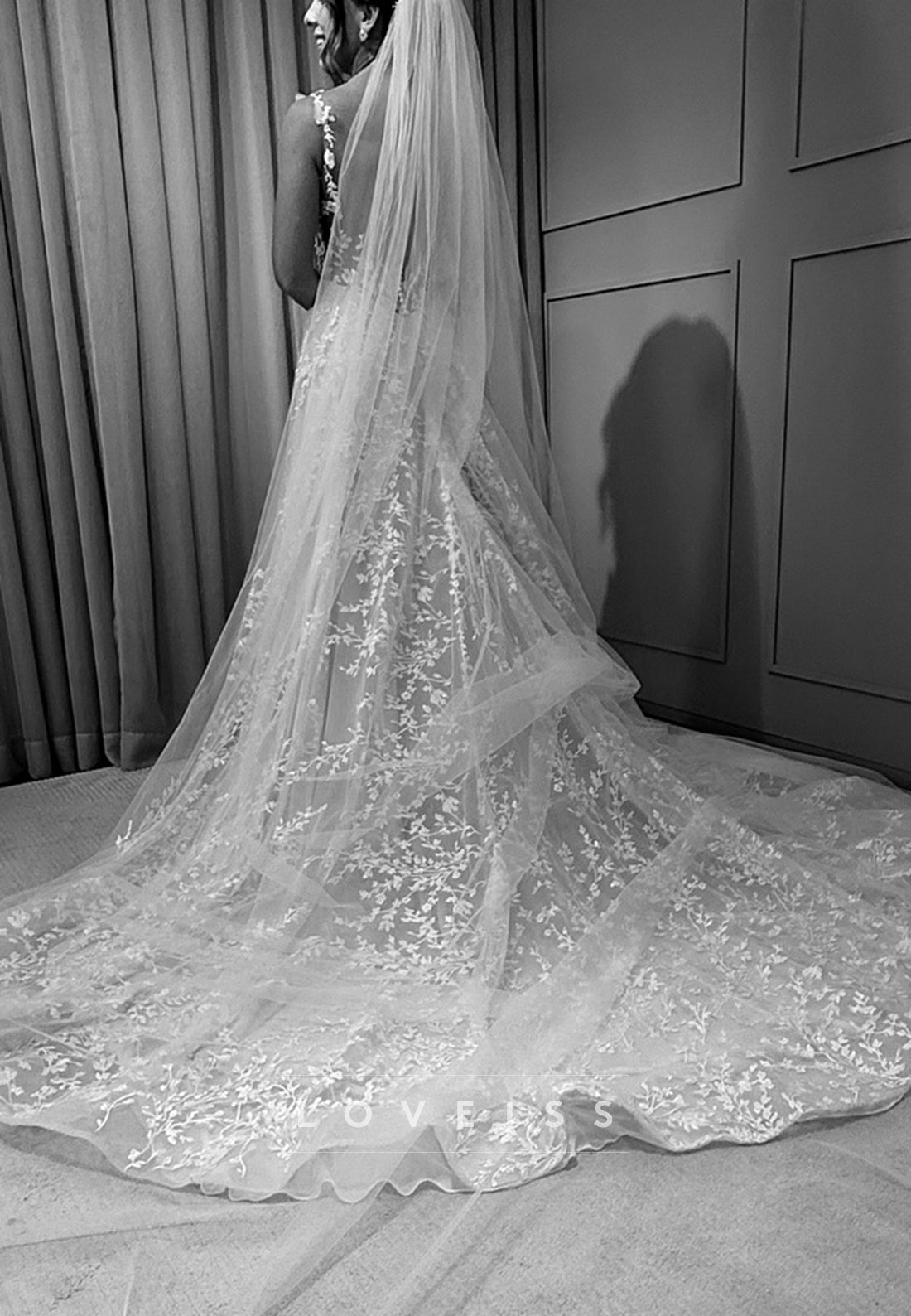 V-Neck Spaghetti Straps Appliques A-Line Bridal Gown