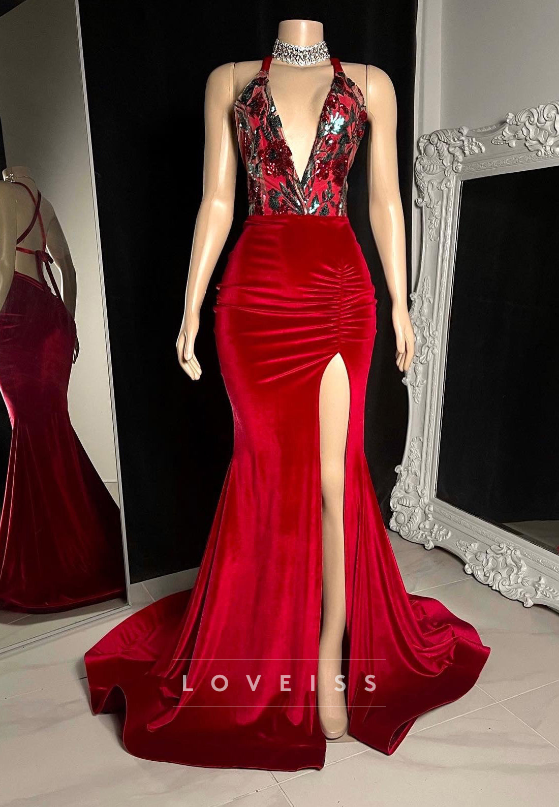 V-Neck Spaghetti Straps Appliques Sheath Prom Dress for Black Girls