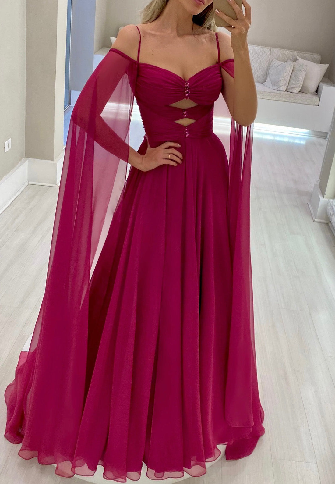 V-Neck Spaghetti Straps Pleated A--Line Formal Dress