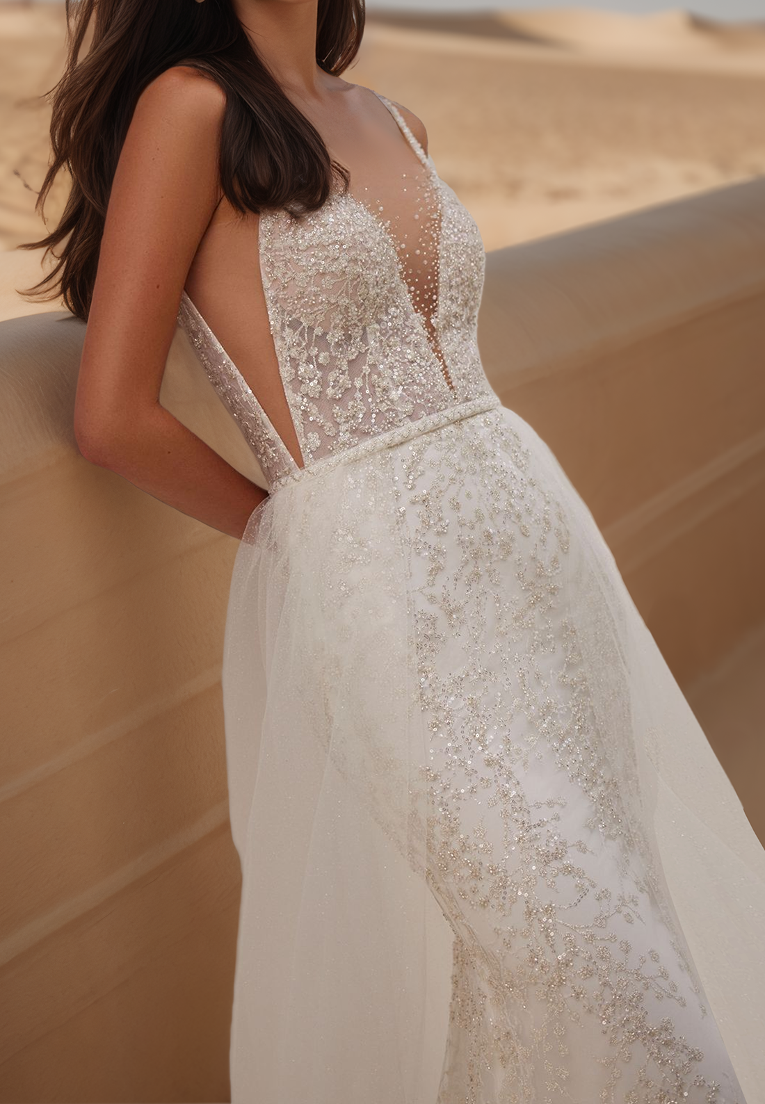 V-Neck Spaghetti Straps Sequins Appliques Mermaid Wedding Dress