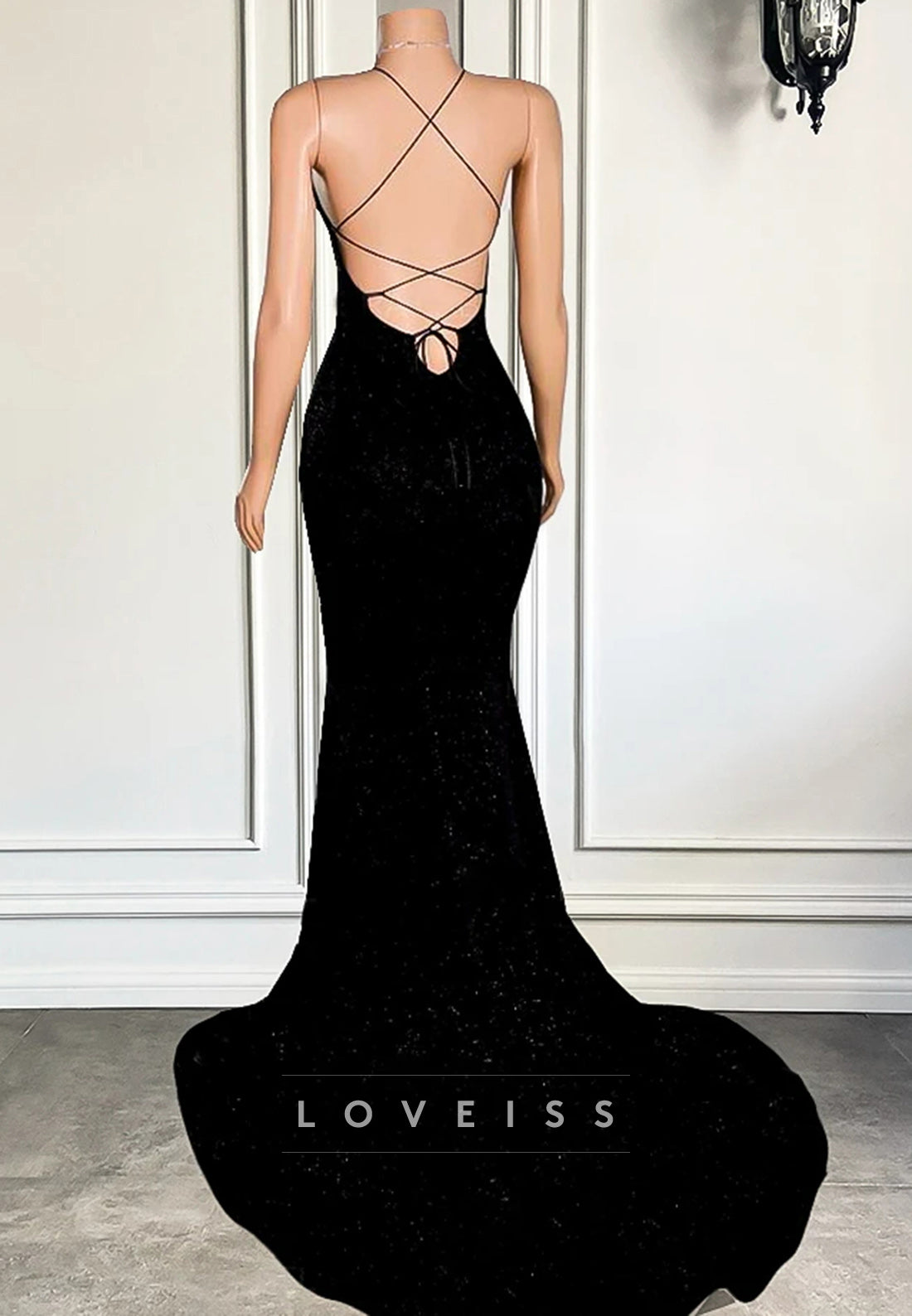 V-Neck Spaghetti Straps Sequins Mermaid Sparkly Mermaid Prom Dress for Black Girls