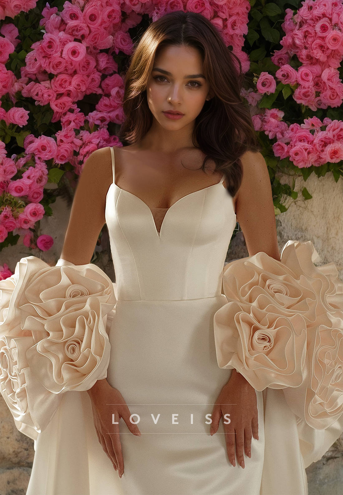 V-Neck Spaghetti Straps Sleek Mermaid Beach Wedding Dress