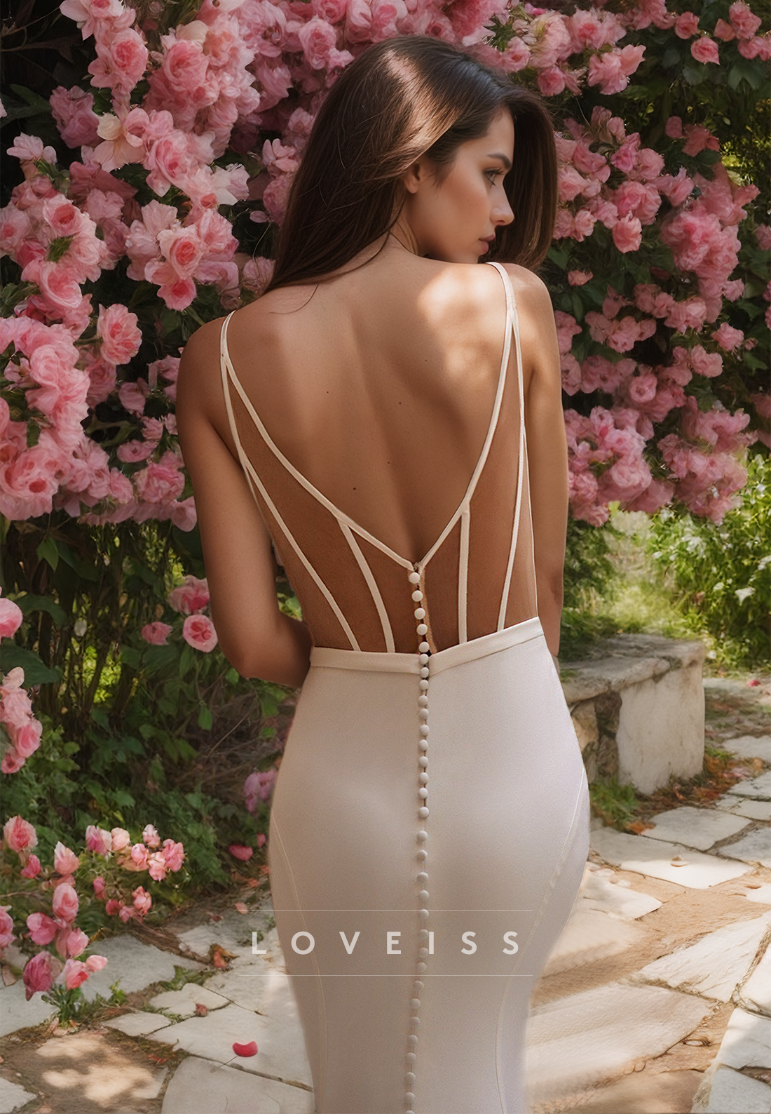 V-Neck Spaghetti Straps Sleek Mermaid Beach Wedding Dress